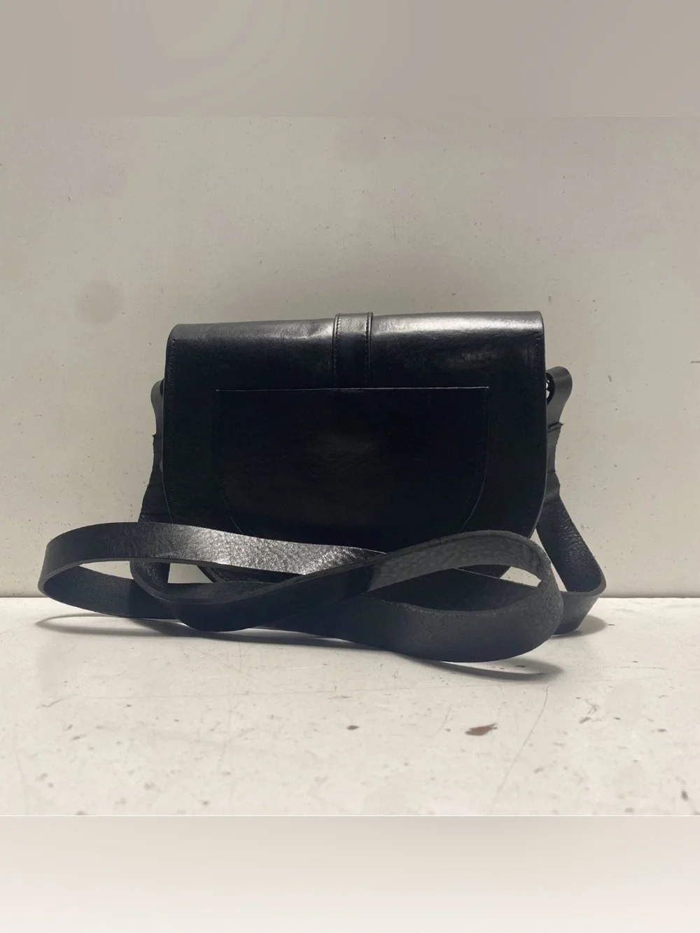 Sezane Vintage Sac Claude Black Leather Saddle Bag